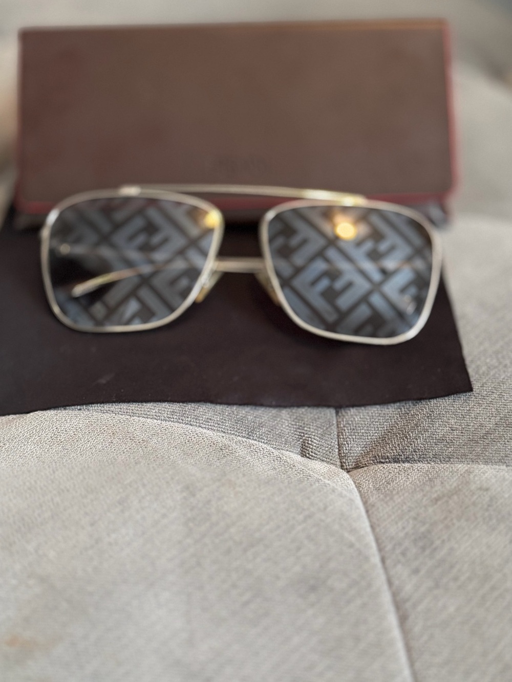 Fendi Silver Sunglasses with Patterned Smoke Lenses